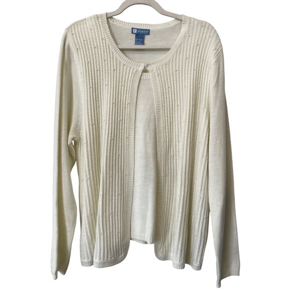 Vintage 90s Koret Cardigan Sweater Size XL Pearl Embellished Knit Deadstock NEW - Picture 1 of 7